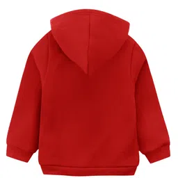 KAVEE Fleece Full Sleeves Teddy Bear Printed Hooded Sweatshirt - Red image 3