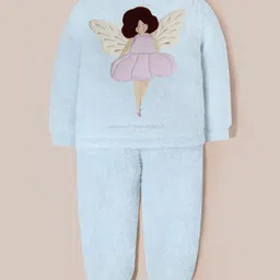 Cherry Crumble By Nitt Hyman Knit Full Sleeves Fairy Embroidered Winter Night Suit Set - Sky Blue image 3