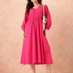 all about you Puff Sleeve Pure Cotton Fit & Flare Midi Dress image 2