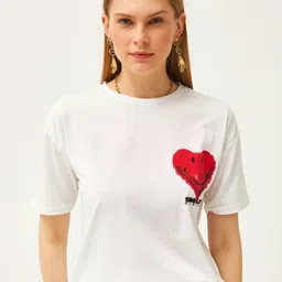 Olalook Women Printed High Neck Applique T-shirt image 1