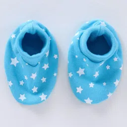 Babyhug 100% Cotton Mittens & Booties Set Star Print - Blue image 4