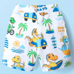 Babyhug Cotton Single Jersey Knit Shorts With Stripes & Dino Print Pack Of 3 - Navy Blue Light Blue & Yellow image 5