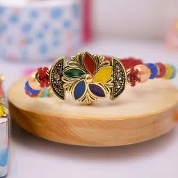 MEIRA JEWELLERY Set Of 5 Beaded Floral Rakhi Comes with Roli Chawal & Greeting Card image 4