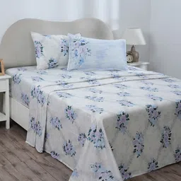 MASPAR Eclectic Garden Blue 300TC Pure Cotton Double King Bedsheet & 2 Pillow Cover-picture-34
