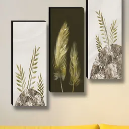 SAF White & Grey 3 Pieces Floral and Botanical Synthetic Wood Wall Paintings-image-22