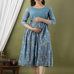 Nevisha Style Women Floral Printed Thread Work Floral Maternity Anarkali Kurta-image-15