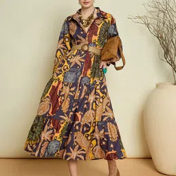 Pink Paprika by SASSAFRAS Printed Shirt Midi Dress With A Belt-picture-37