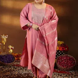 EXTRA LOVE BY LIBAS Embroidered Thread Work Straight Kurta With Patiala & Dupatta image 3