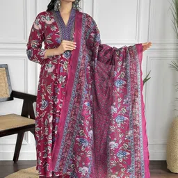 Aaghnya Women Floral Printed Kurta with Palazzos & With Dupatta image 1