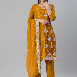 HERE&NOW Floral Embroidered Thread Work Unstitched Dress Material-picture-15