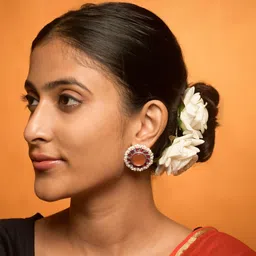 naman arts NAMAN Silver-Plated Stones Studded And Pearls Beaded Circular Studs Earrings-picture-20