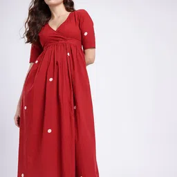 fusion by glitchez Polka Dot Printed V-Neck A-Line Midi Dress-picture-28