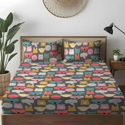 WEAVE AND DECOR Grey Cartoon Characters 300 TC King Bedsheet with 2 Pillow Covers-picture-13
