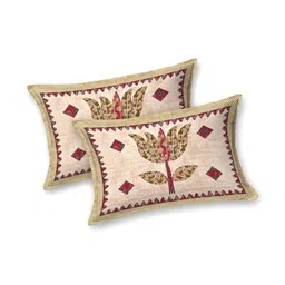 MILAAV Cream-Coloured Ethnic Motifs 144 TC Bedsheet with 2 Pillow Covers image 2