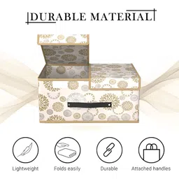 Aura White & Navy Blue 6 Pieces Printed Foldable Double Lid Drawer Organisers image 3