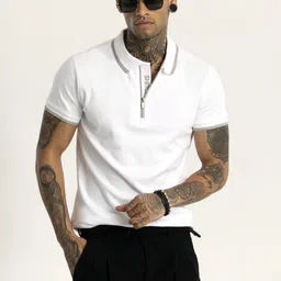 Snitch Men Solid Polo Collar Cotton Slim Fit T-Shirt-picture-30