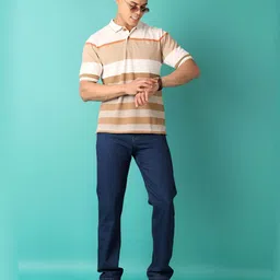 V-Mart Men Striped Polo Collar Cotton T-shirt image 3