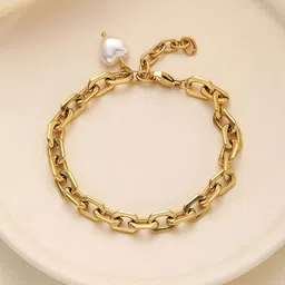 Designs & You Stainless Steel Gold-Plated Pearls Beaded Charm Bracelet image 2