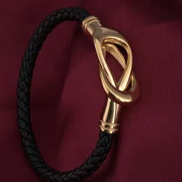 PALMONAS Gold-Plated Stainless Steel Leather Wraparound Bracelet image 2