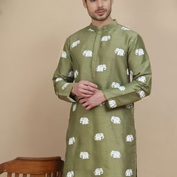 Jompers Elephant Embroidered Mandarin Collar Chikankari Straight Kurta-picture-11