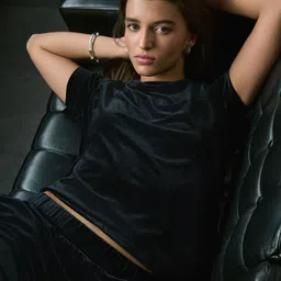 NEXT Round Neck Velvet Finish Boxy T-shirt-picture-13