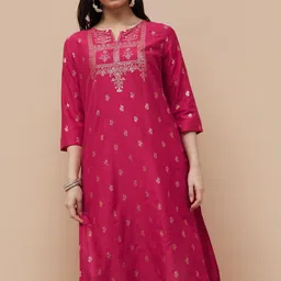 Melange by Lifestyle Geometric Embroidered Notch Neck Thread Work Straight Kurta image 1