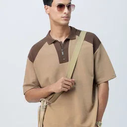 The Souled Store Oversized Ottoman Colourblocked Polo Collar T-Shirt image 1