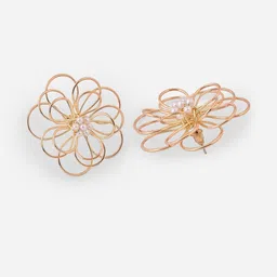 ToniQ Gold Plated Pearls Studded Floral Shaped Studs image 2