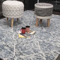 Blue Geometrical Wool 5x8 Feet Hand Woven Carpet by The Woven Legacy image 2