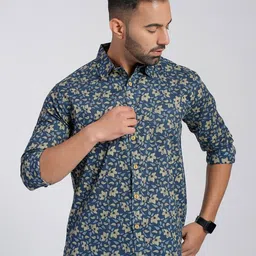 Cotton Curio Men Comfort Fit Spread Collar Floral Printed Cotton Casual Shirt-picture-29