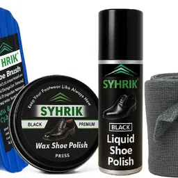 Syhrik Black shoe cream and liquid shoe polish, Microfiber cloth and shoe brush. Leather Shoe Liquid Polish-picture-18