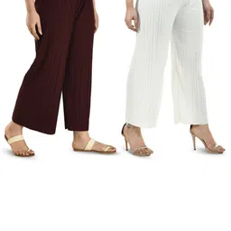 Brainbees Women Pack of 2 Crepe Palazzos-image-6