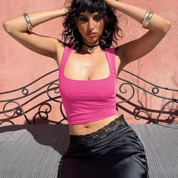 HERE&NOW Women Solid Scoop Neck Nylon Top-picture-26