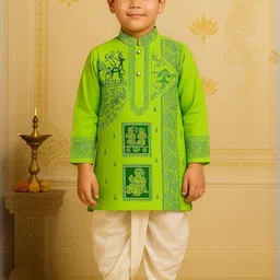 TAKE STYLE Boys Ethnic Motifs Printed Pure Cotton Kurta With Dhoti Pants-picture-32