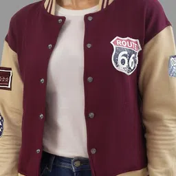 IZF Women Dual Red and Beige Varsity Jacket image 2