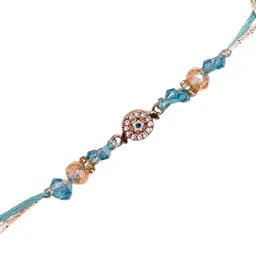 Aapno Rajasthan Evil Eye Beaded Rakhi With Roli Chawal & Greetings Card image 4