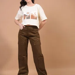 Crimsoune Club Typography Printed Round Neck Drop-Shoulder Sleeves Slim Fit Crop T-shirt image 4