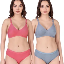 samvar Women Red,Blue Cotton Bra Panty Set for Lingerie Set Undergarments Pack of 2-picture-40
