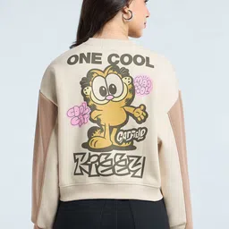 Bewakoof Heavy Duty Women Beige & Brown Graphic Printed Oversized Cropped Sweatshirt-picture-25
