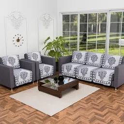 Myntra Elegant Homes Black & Grey 10 Pieces Printed Cotton 5 Seater Sofa Cover-image-39