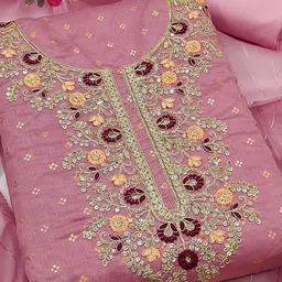 BlissFlair Floral Woven Design Thread Work Chanderi Cotton Unstitched Dress Material image 2