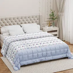 Salona Bichona White & Blue Floral AC Room 150 GSM Double Bed Comforter-image-10