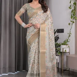 ALMAARI FASHION Floral Print Woven Design Pure Cotton Banarasi Saree image 5