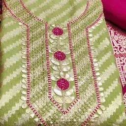 kalini Green Banarasi Jacquard With Gota Patti Work Unstitched Dress Material image 3