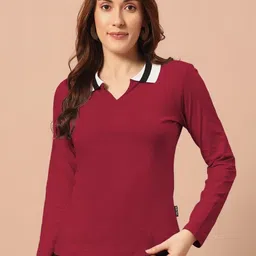 The Dry State Women Solid Polo Collar Cotton T-shirt-image-9