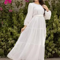 SARINKU Women Self Design Georgette Fit & Flare Maxi Dress image 5