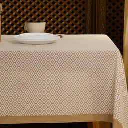 Peepul Tree Beige Set of 4 Geometric Printed Anti-Skid Cotton 4-Seater Table Cover-picture-18