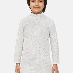 SG YUVRAJ Boys Floral Embroidered Cotton Chikankari Mandarin Collar Straight Kurta-picture-7