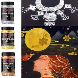 oytra Gilding Flakes Set of 3 Silver Gold Foil for Resin Art Crafts Cake Decor image 2