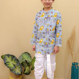 Superminis Boys Printed Pure Cotton Band Collar Straight Kurta With Dhoti Pants-picture-40